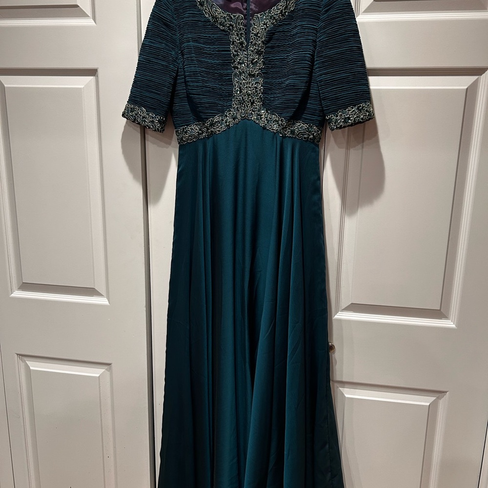 Vintage Victor Costa Teal Evening Gown 6 EUC